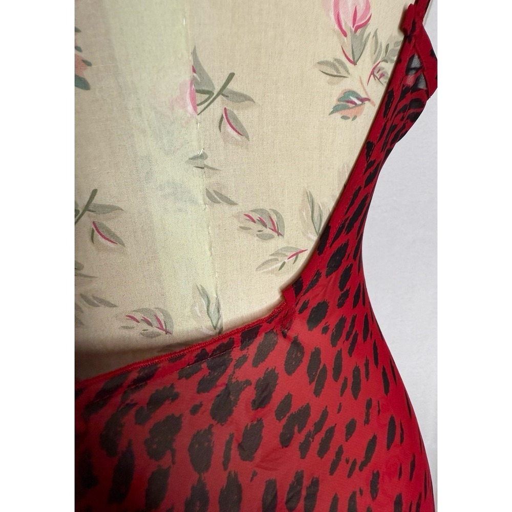 Baby Phat Y2K Red Leopard Print Mesh Chemise Slip Dress Lace Ruffle Hem S Sheer - Picture 8 of 12